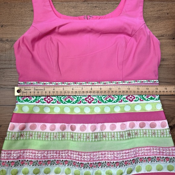 Vtg 80s Lilly Pulitzer Ribbon Striped‎ Dress 6 Pink Embroidered Vacation Cottage - Picture 6 of 7